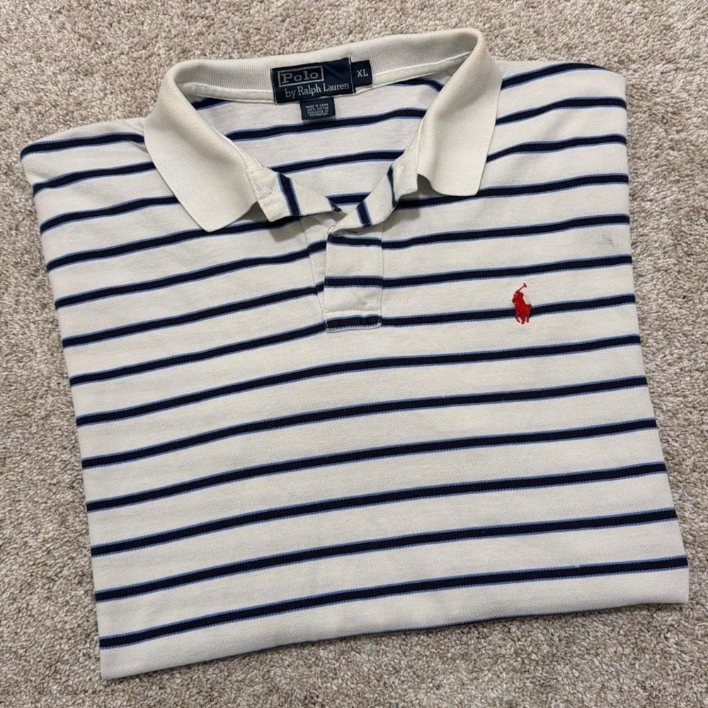 Vintage Polo‎ Ralph Lauren Polo Shirt | White/Navy Stripe | XL